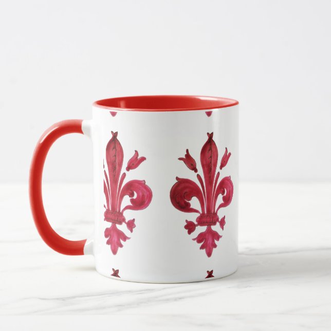 CANECA ANTIGO VERMELHO FLEUR DE LIS EM BRANCO FLORAL HERÁ (Esquerda)