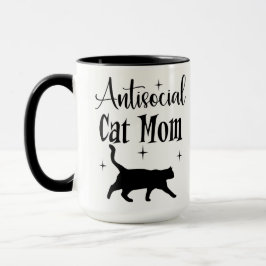 Caneca Antisocial Cat Mom Black Cat Stars Funny Sarcastic