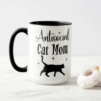 Caneca Antisocial Cat Mom Black Cat Stars Funny Sarcastic