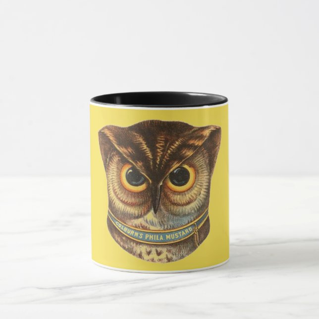 Caneca Anúncio de mostarda de ilustração de coruja de saf (Centro)