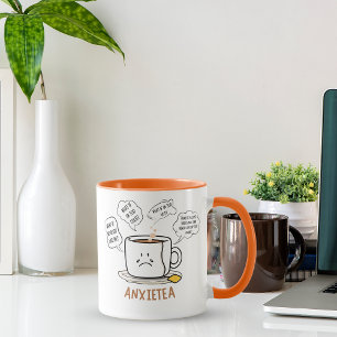 Caneca ANXIETEA Café Mug - Design de Cartoon Engraçado de