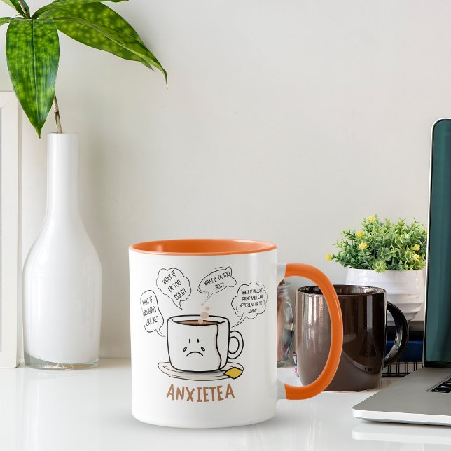 Caneca ANXIETEA Café Mug - Design de Cartoon Engraçado de (ANXIETEA Coffee Mug - 15 Oz Funny Cartoon Design | Glossy Ceramic Mug with Colored Accents)