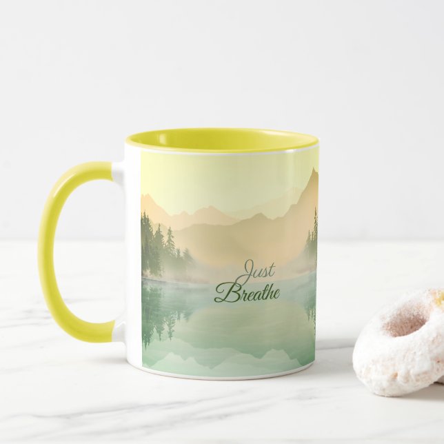Caneca Apenas Respire a Floresta da Montanha Dourada Verd (Com Donut)