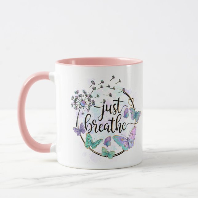 Caneca Apenas Respire Borboletas Dandelion Auto Cuidado Y (Esquerda)