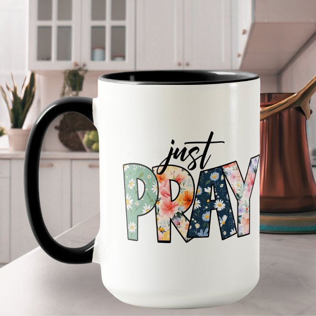Caneca Apenas Reze Fala Ocidental (Just Pray Cute Western Floral Mug)