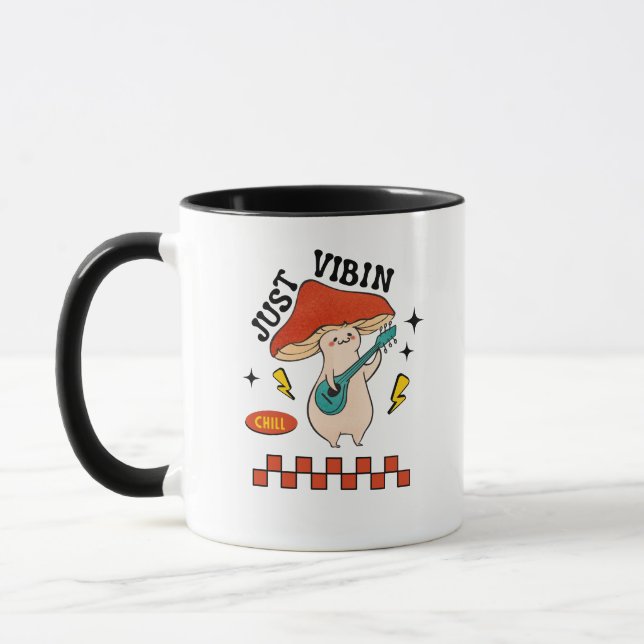 Caneca Apenas Vibrando Gráfico de Cogumelo Relaxado (Esquerda)