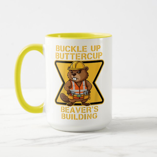 Caneca Aperte o Cinto Borboleta Castor Meme de Segurança  (Esquerda)