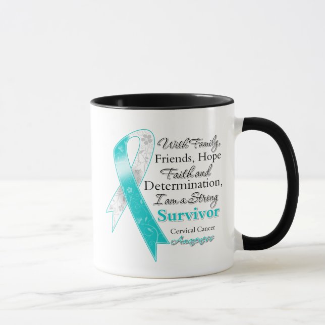 Caneca Apoiador Forte de Sobrevivente de Câncer Cervical (Direita)