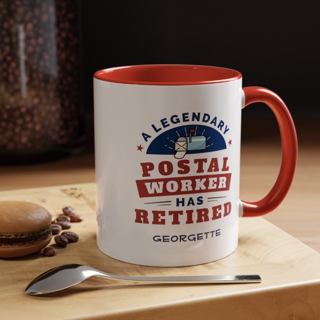 Caneca Aposentação Personalizada da Etiqueta do Trabalhad (Legendary Retired Postal Worker Personalized Two Tone 11oz Coffee Mug)