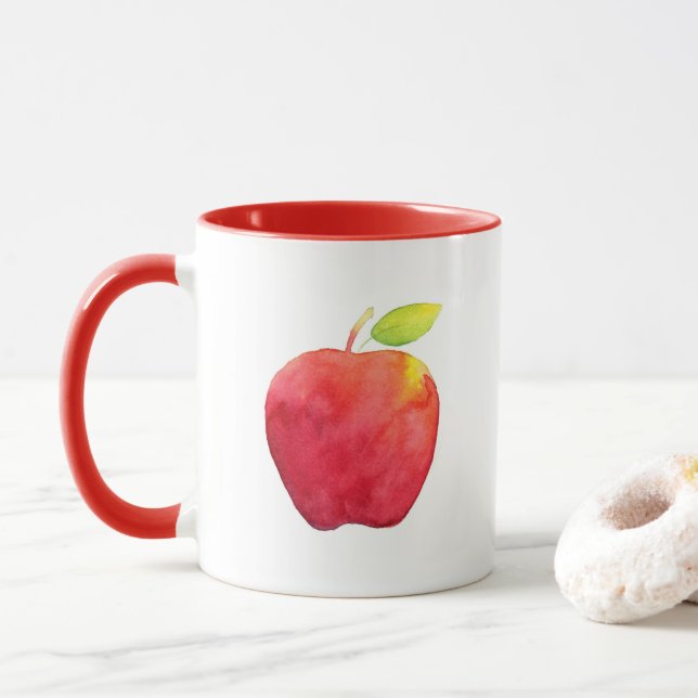 Caneca Apple Red Watercolor (Com Donut)