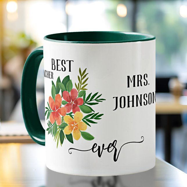Caneca Apreciação Personalizada do Professor de Design Fl (Elegant teacher appreciation mug featuring a watercolor painting of flowers)