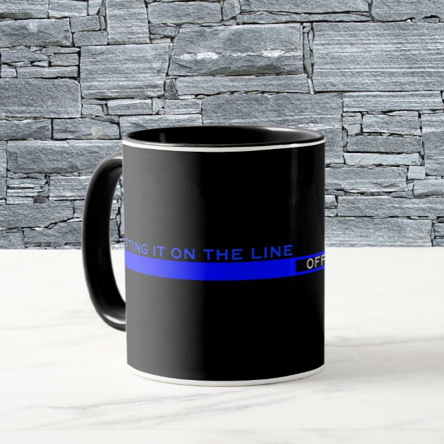 Caneca Apreciação Policial da Linha Azul fina com Nome (Criador carregado)