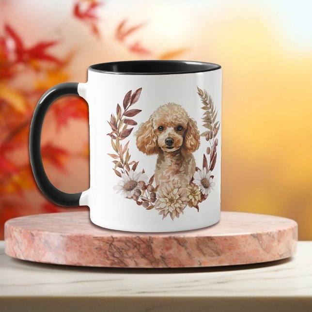 Caneca Apricot Poodle Dog Autumn Wreath (Criador carregado)