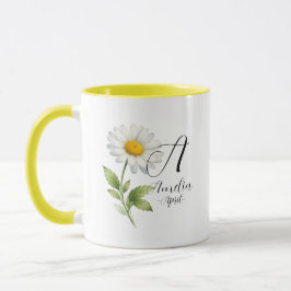 Caneca April Birth Flower – Daisy Monogram Design