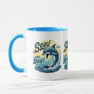 Caneca Aproveite o Dia Retro Golfinho Oceano Estética