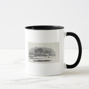 Caneca Aproximando uma vila no inverno