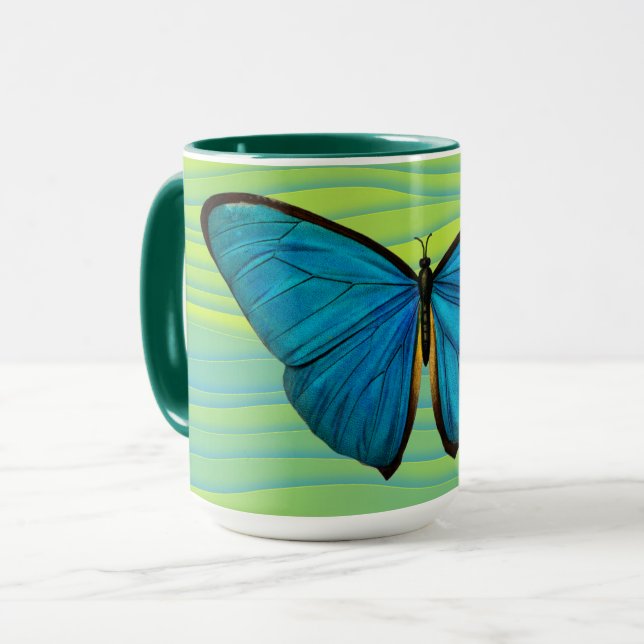 Caneca Aqua Blue Butterfly Green Art Mug Cup (Frente Esquerda)