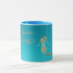 Caneca Aqua Dourada Glitter Sparkle Mermaid