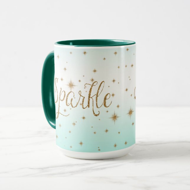 Caneca Aqua Ombre Dourada Sparkles (Frente Esquerda)