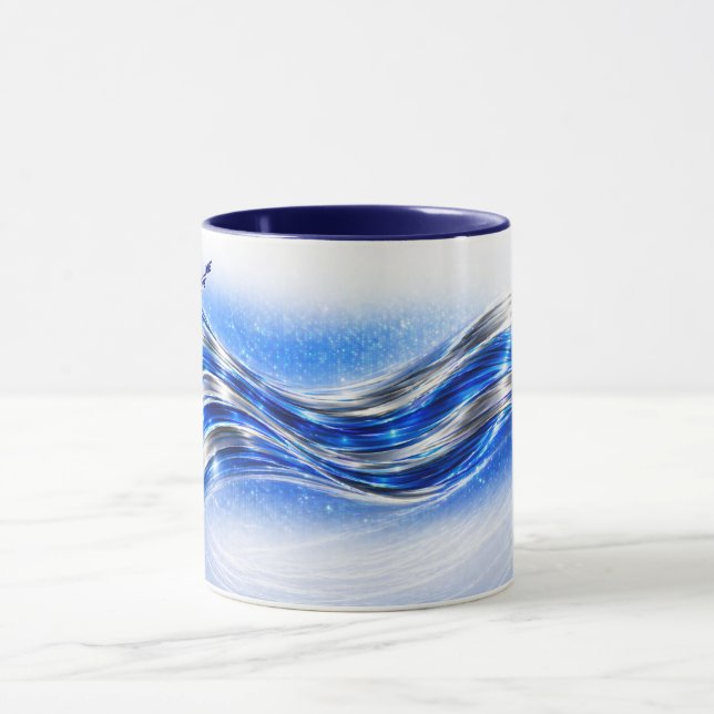 Caneca Aqualume Flow  – Blue Silver Wave Energy Mug (Centro)