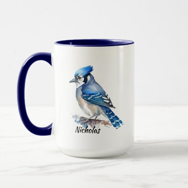Caneca Aquarela Bluejay Blue Jay Bird Art (Esquerda)