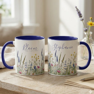 Caneca Aquarela Botânica Flor Silvestre Azul