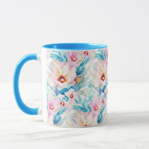 Caneca Aquarela floral rosa e azul