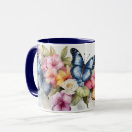 Caneca Aquarela Flores de Borboleta Elegante Moderna Mug