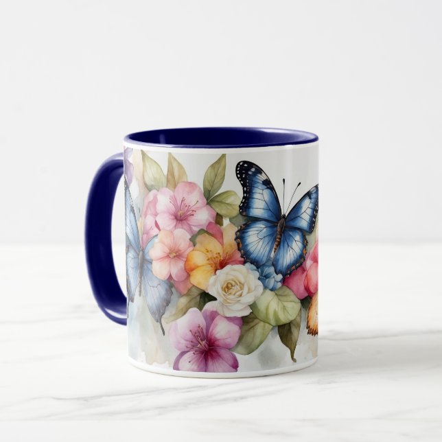 Caneca Aquarela Flores de Borboleta Elegante Moderna Mug (Frente Esquerda)