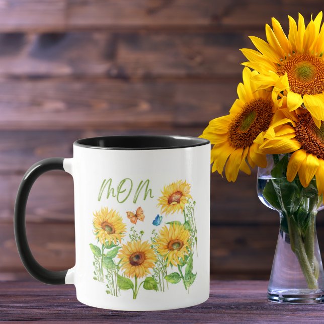 Caneca Aquarela Flores do Sol Borboletas Dia de as mães (Criador carregado)
