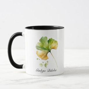 Caneca Aquarela Folha de Ginkgo Biloba Bem-Estar Botânico