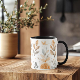 Caneca Aquarela Folhas de Outono - Arte Botânica Boho Min