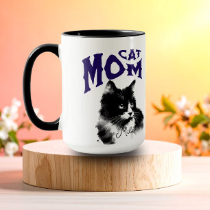 Caneca Aquarela GATA MÃE Preta Personalizar