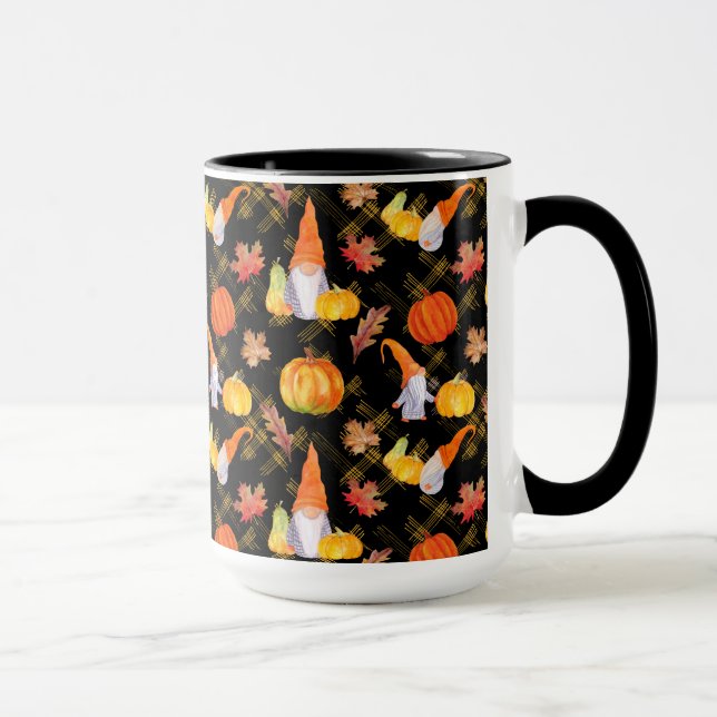 Caneca Aquarela Gnomos de Outono, Abóboras e Folhas (Direita)