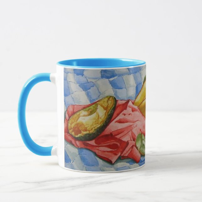 Caneca aquarela imagem viva de frutas exóticas (Esquerda)