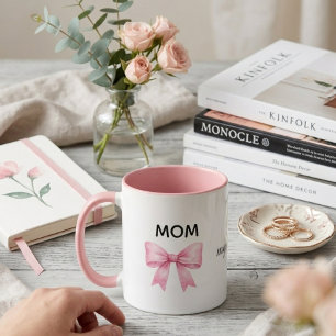 Caneca aquarela, laço rosa presente dia das mães, amor