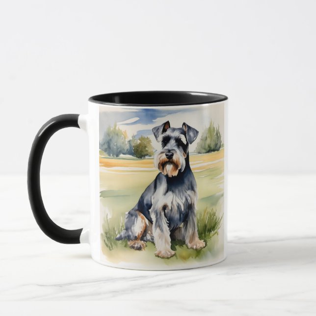 Caneca Aquarela Miniatura Schnauzer - Impressão de Arte C (Esquerda)
