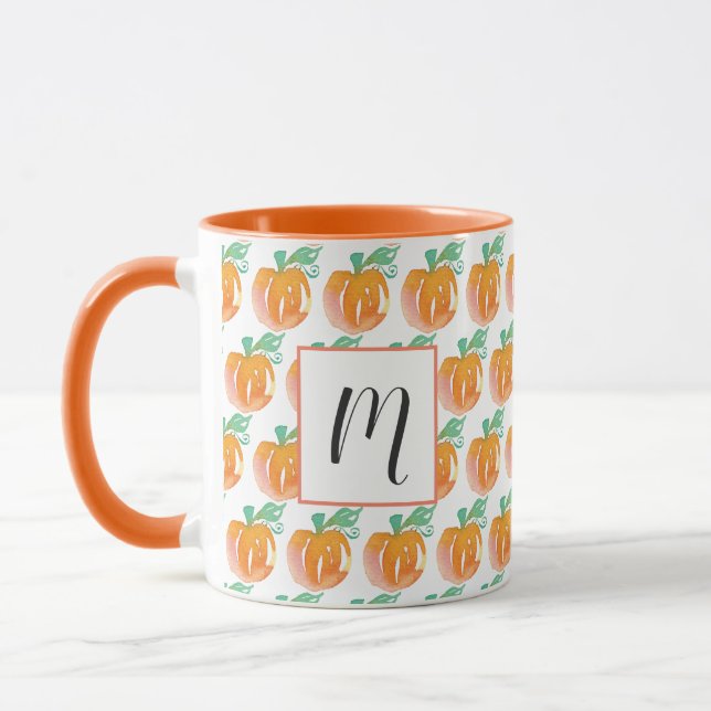 Caneca Aquarela Outono Abóboras Laranja Nome Inicial (Esquerda)
