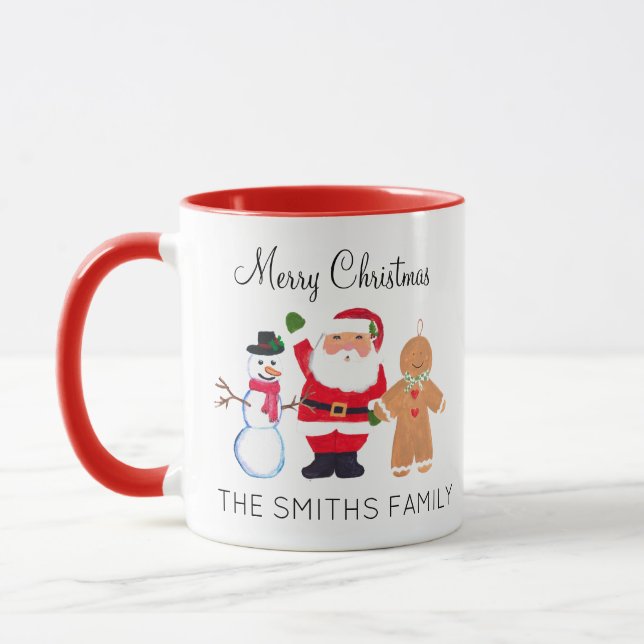 Caneca Aquarela Papais noeis de árvores de Natal Gingerpã (Esquerda)