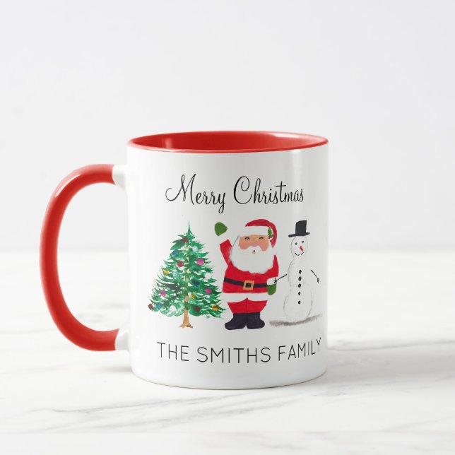 Caneca Aquarela Papais noeis de árvores de Natal Snowman  (Esquerda)