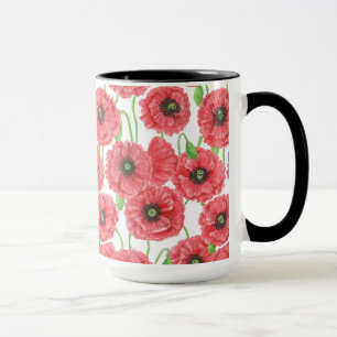 Caneca Aquarela papoila padrão floral