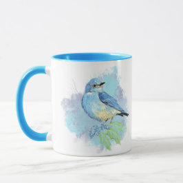 Caneca Aquarela Pássaro Azul Jardim Azul Linda Arte de Pá