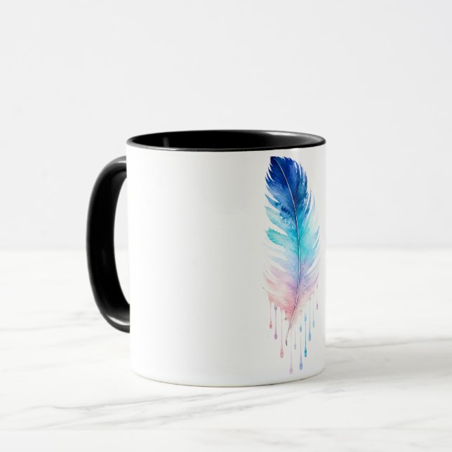 Caneca Aquarela Pena Ombre Azul (Frente Esquerda)