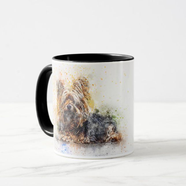 Caneca Aquarela Personalizada Yorkie Terrier Combo Mug (Frente Esquerda)