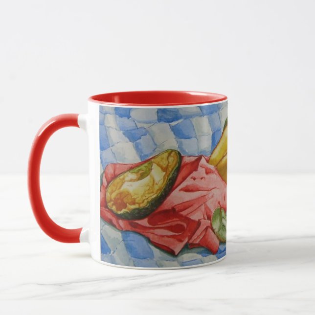 Caneca aquarela, pintura vitalícia de frutas exóticas (Esquerda)