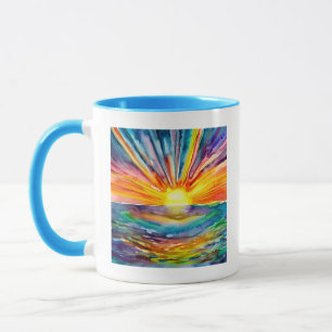 Caneca Aquarela Pôr do Sol sobre a Água
