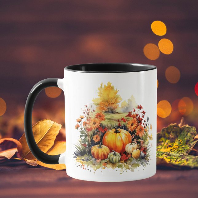 Caneca Aquarela Pumpkins Florestas de outono (Criador carregado)