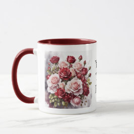 Caneca Aquarela Romântica Rosa vermelha Cúbica Floral
