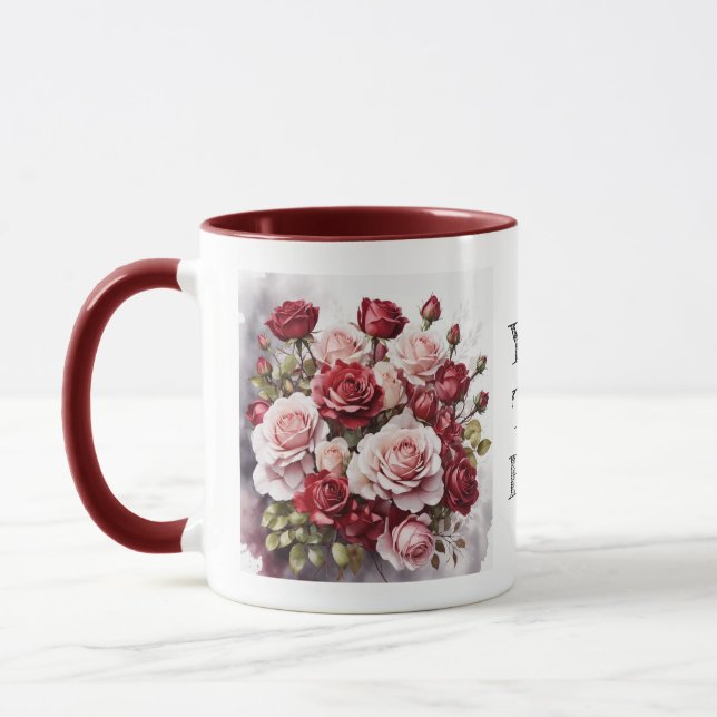 Caneca Aquarela Romântica Rosa vermelha Cúbica Floral (Esquerda)