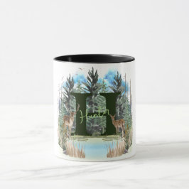 Caneca Aquarela Veado Personalizado Monograma Letra H